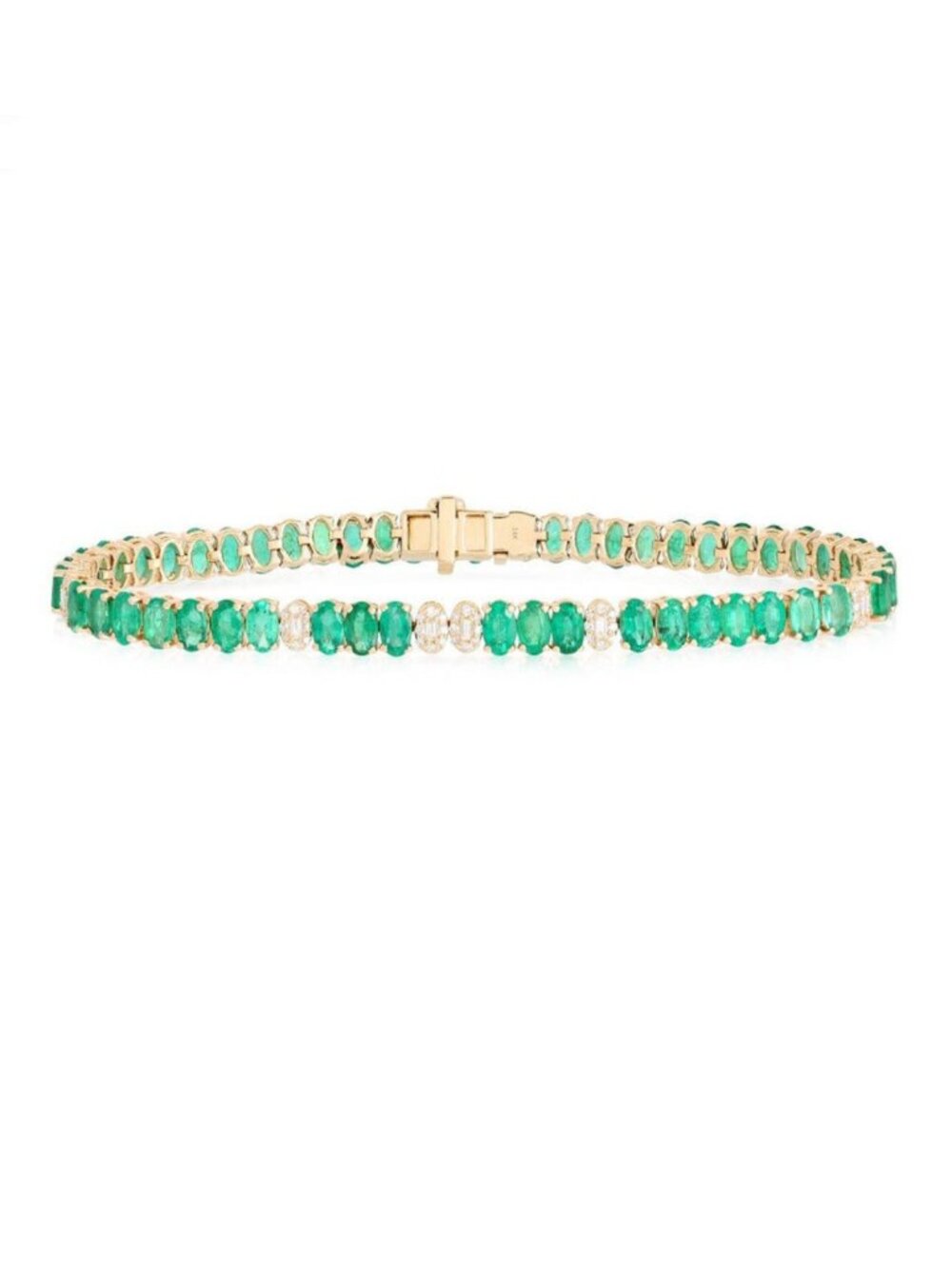Oval Cut 14K (or 18k upon request) Yellow Gold Emerald Line Bracelet